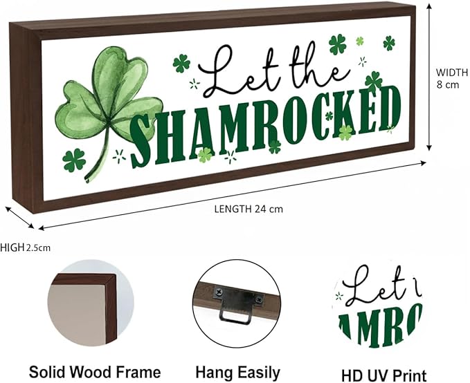 Let the Shamrock Signs, Lucky Four Leaves Clover Decor, St. Patrick's Day Themed Decors for Cafe Shop Coffee Bar, Farmhouse Decor for St. Patrick's Day, Irish Home Party Decorations, 9.5x3.1x1 inches