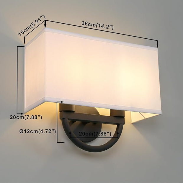 Yosoan 2-Light White Fabric Cloth Boho Wall Sconce Stairwell Fixture Light, Indoor Hardwired Vanity Dual Vintage Black Metal Base Wall Mount Lighting Square Fabric Shade for Bedside Hallway Kitchen