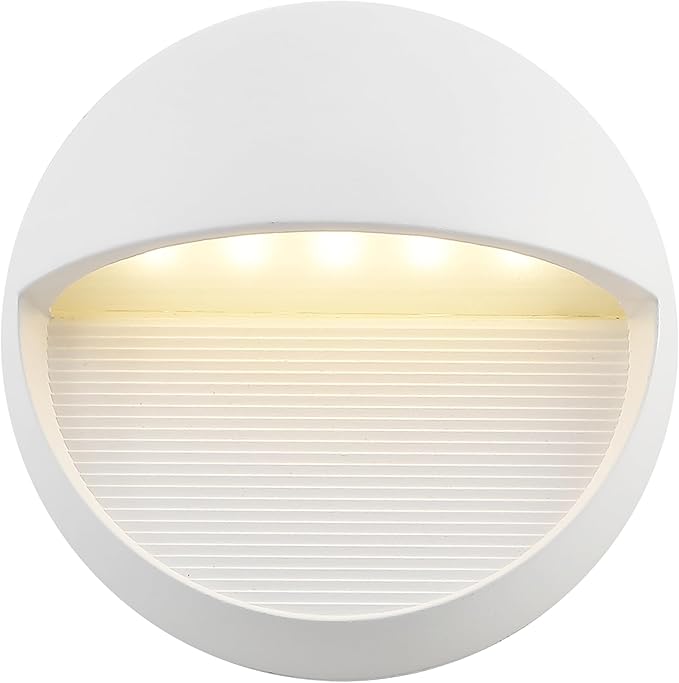 JONATHAN Y 6.25" White Modern Round Outdoor Integrated LED Wall Sconce Light, Metal/Glass Waterproof Exterior Downlight for Porch, Patio, and Entryway, ETL Listed (JYL7441D)