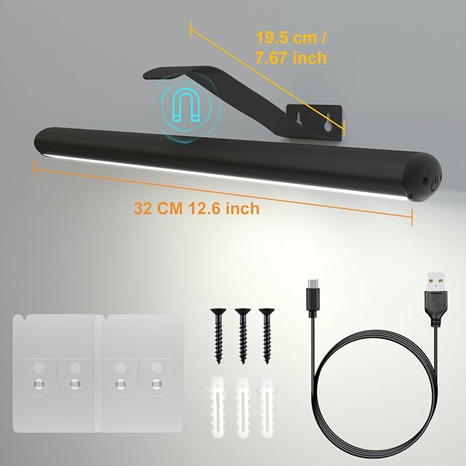Starxing Picture Light with Remote, Wireless Battery Painting Light with 3 Lighting Colors, 4400mAh Rechargeable Art Light Display Lamp, Dimmable Timer Lamp for Artwork Gallery (Black)