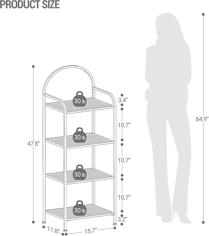 Bookcase Bookshelf, Tempered Glass Bookshelves, Slim Shelving Unit for Bedroom, Bathroom, Home Office, Steel Frame, 4 Tier Gold BC04001G