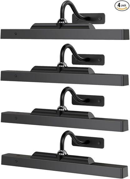 Art Frame Picture Light 4Pack, 12" Wireless Battery Operated Gallery Lighting, Remote Control Timer 3 Color Temps for Bedroom Museum (Black)