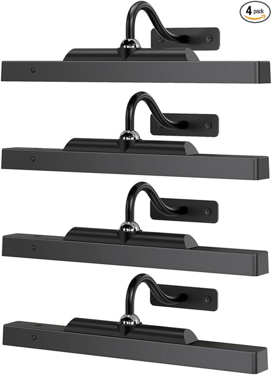 Art Frame Picture Light 4Pack, 12" Wireless Battery Operated Gallery Lighting, Remote Control Timer 3 Color Temps for Bedroom Museum (Black)