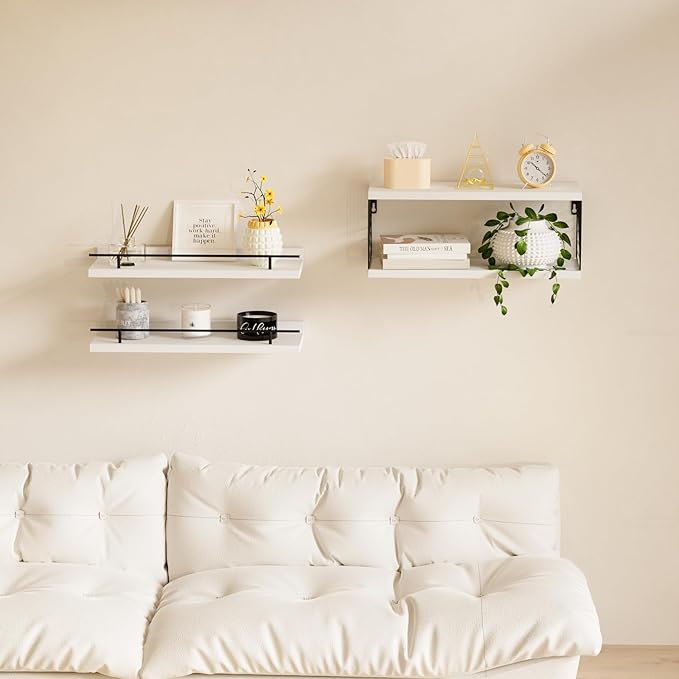 Floating Shelves for Wall, Floating Shelf for Bathroom Set of 3, Floating Shelf for Wall with Toilet Paper Holder for Bathroom, Bedroom, Living Room, Kitchen, Office (White)
