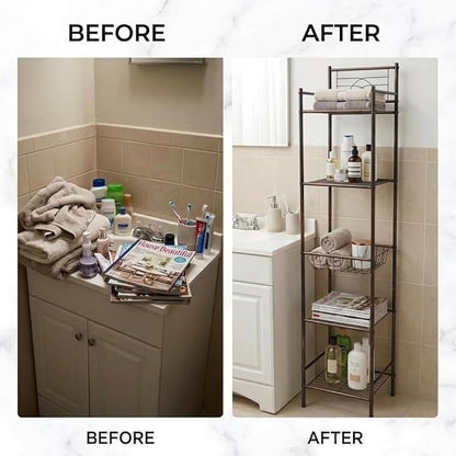 Bath Bliss 5 Tier Storage Shelf | 13"x 11.6"x 54.5" | Freestanding | Bathroom Storage | Rust Resistant | Easy Assemble | Oil Rubbed Bronze