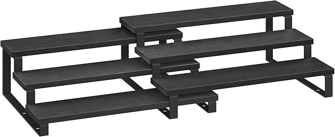 SONGMICS Display Risers, Set of 2 Engineered Wood Perfume Organizer Stand, 3-Tier Cupcake Stand Holder, Spice Rack, Shelf Risers for Figures, Dessert Shelves, Ebony Black and Ink Black UKCS116B01