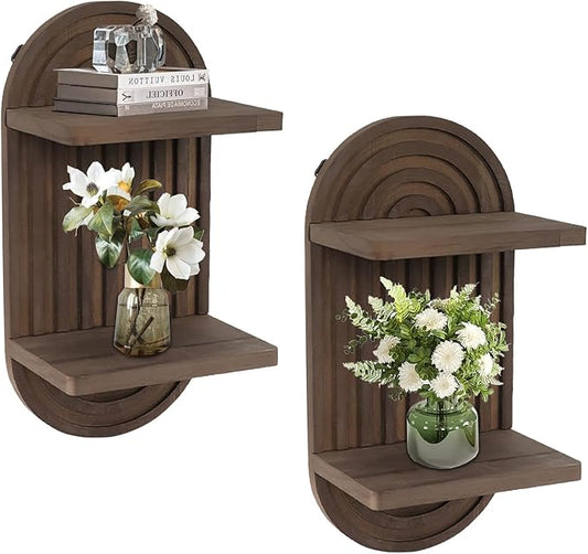2 Pcs Modern Boho Wooden Rainbow Wall Shelves Shelf Decor, Wood Wall Mount Book Shelf, Floating Shelves for Living Rooms Bathroom Wall Decor Display (04)