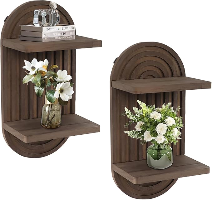 2 Pcs Modern Boho Wooden Rainbow Wall Shelves Shelf Decor, Wood Wall Mount Book Shelf, Floating Shelves for Living Rooms Bathroom Wall Decor Display (04)