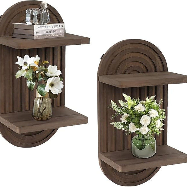 2 Pcs Modern Boho Wooden Rainbow Wall Shelves Shelf Decor, Wood Wall Mount Book Shelf, Floating Shelves for Living Rooms Bathroom Wall Decor Display (04)