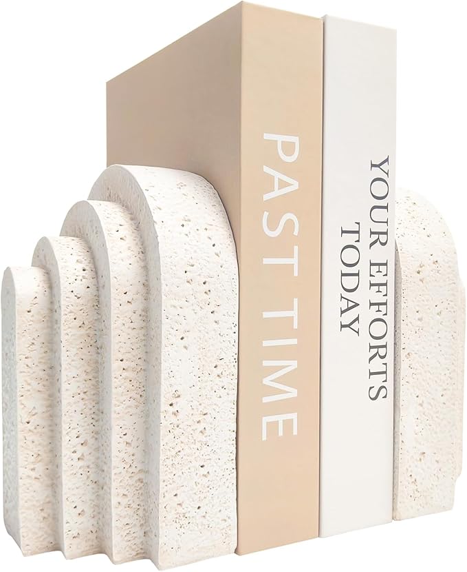 Heavy Duty Book Ends for Shelves, Decorative Book Stopper for Shelves, Resin Decor Bookends for Heavy Books, Modern Home Decor Aesthetic Bookend Aesthetically Pleasing Layered Arch Design, Set of 2