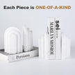 Natural Marble Book Ends - Heavy Duty Bookends for Shelves - Aesthetic Layered Arch Design Stone Book Holders, Decorative Modern Office Bookshelf Stopper Decor for Books/CDs, White