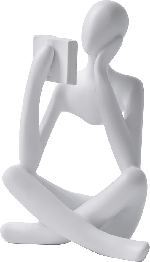 Style-B White, Creative Abstract Thinker Bookend for Home Aesthetic, Study, and Wine Cabinet – Stylish Shelf Decor Accent and Thoughtful Gift for Living Room, Bar, or Coffee Shop