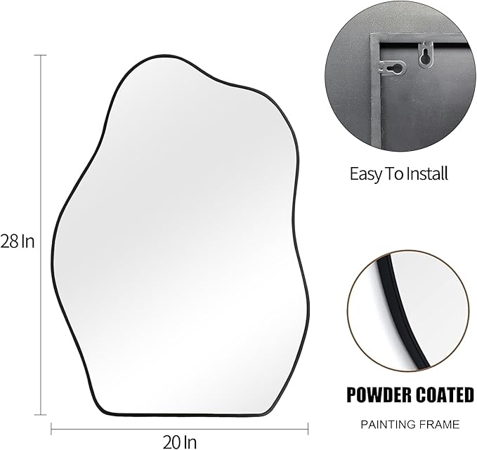 POZINO Irregular Mirror, 28"x20" Asymmetrical Wall Mirror, Modern Odd Shaped Mirrors, Abstract Frameless Mirrors for Wall Decor Living Room Bathroom Bedroom Entryway, Hangs Vertically or Horizontally