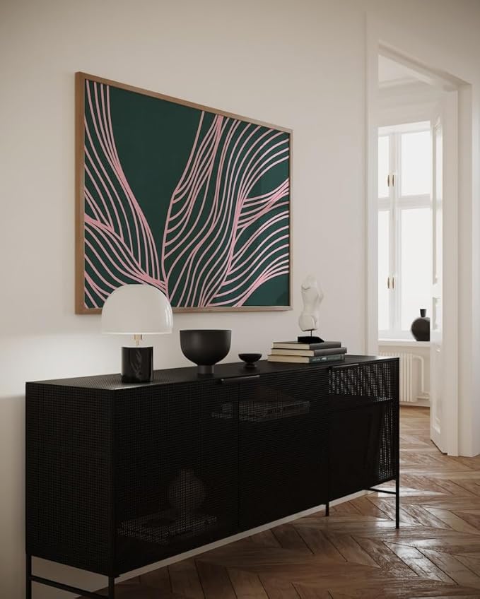 Nationcog Modern Emerald Green Pink Organic Lines Art, Minimalist Mid-Century Wall Decor, Contemporary Trendy Home Accent, Aesthetic Easter Gift Idea (Unframed) (11x14)
