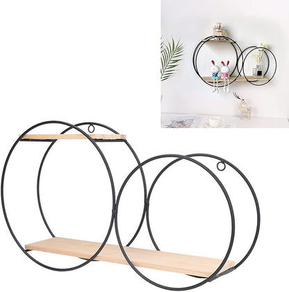 Circle Wall Shelf, Circle Metal Wood Wall Shelves Black Firmly Welded Iron Log for Office for Living Room for Tea House