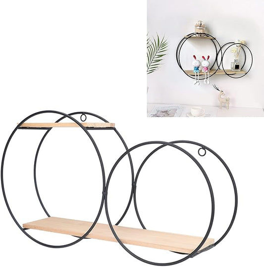 Circle Wall Shelf, Circle Metal Wood Wall Shelves Black Firmly Welded Iron Log for Office for Living Room for Tea House