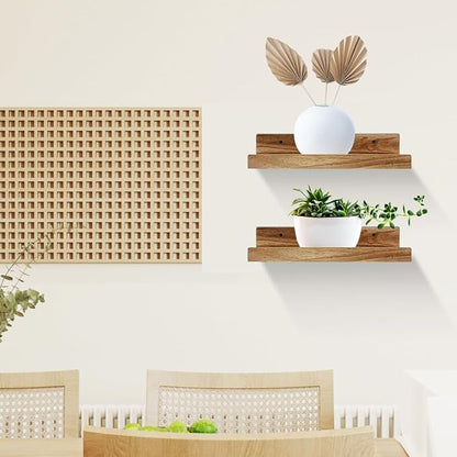 Z metnal Mini Floating Shelves, Small Natural Wooden Display Wall Shelf for Picture Ledge, Natural Color, Wall Mounted, 12 x 5.5inch, 2 Pack