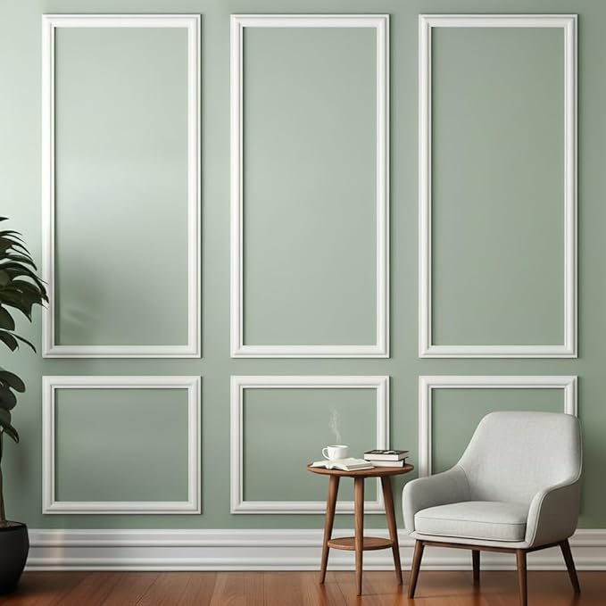 6 Frame Peel and Stick Wall Molding Kit, Wainscoting Panels kit for Walls, PreCut Wall molding 54x24 Inch, Easy Install Wall Wainscoting & Picture Frame Molding for Living Room, Bedroom, Home Decor