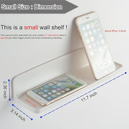 Stick On Small Wall Shelf,White Floating Shelves Wall Mounted - Adhesive Strips | Plastic Hanging Display Shelf for Bedroom,Kitchen,Living Room,Bathroom,Office (1Pcs/Set)