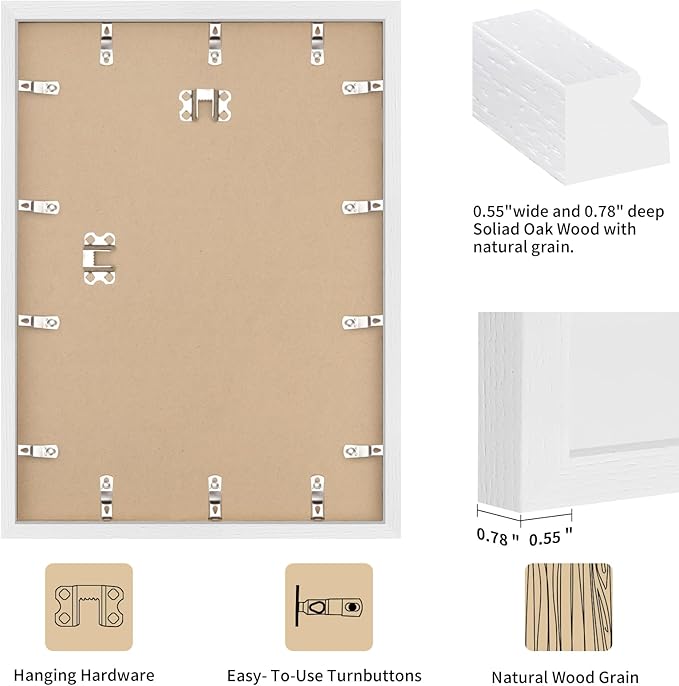 puthiac 24x36 Solid Oak Wood Picture Frame, No Mat, Wall Display Only, Vertical or Horizontal, Plexi Front, 1 Pack, White
