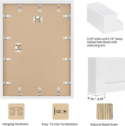 puthiac 24x36 Solid Oak Wood Picture Frame, No Mat, Wall Display Only, Vertical or Horizontal, Plexi Front, 1 Pack, White