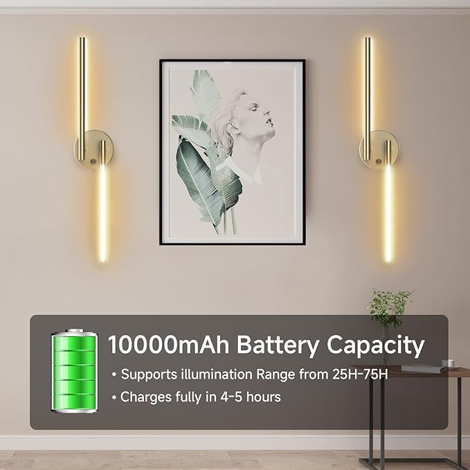 Battery Operated Wall Sconce Set of Two,Wireless Magnetic Wall Lights with Remote, 360°DIY Rotatable 5CCT Dimmable with Timer,RGB Cordless Wall Gold Sconces Decor for Vanity Bedroom Hallway 10000mAh