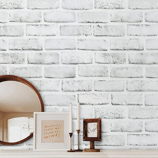 Timeet Brick Wallpaper Peel and Stick Wallpaper White Grey Brick Wallpaper Self Adhesive Removable Wall Paper for Bedroom Living Room Decoration 17.7in x 393.7in