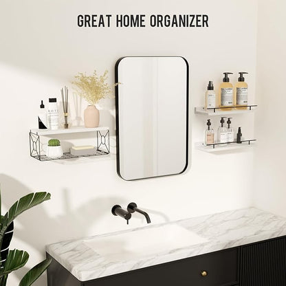 Floating Shelves for Wall, Floating Shelf for Wall Décor Set of 3, Bathroom Floating Shelves with Metal Toilet Paper Holder for Bathroom, Bedroom, Living Room, Kitchen, Office (White)