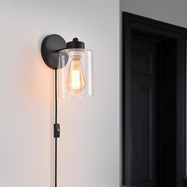 Metal Sconces Wall Lighting with Clear Glass Shade,Bathroom Black Vanity Light Matte Black Wall Sconce, Matte Black Vanity Lights for Bathroom, Modern Wall Light Fixtures