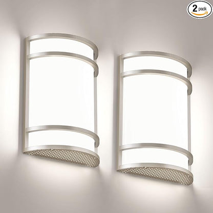LED Indoor Wall Mount Light Fixture, Brushed Nickel Wall Sconce Lighting, 3000K 4000K 5000K Adjustable, Half Cylinder Hallway Light Fixture for Living Room Bedroom Porch 2 Pack