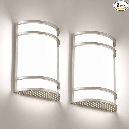 LED Indoor Wall Mount Light Fixture, Brushed Nickel Wall Sconce Lighting, 3000K 4000K 5000K Adjustable, Half Cylinder Hallway Light Fixture for Living Room Bedroom Porch 2 Pack