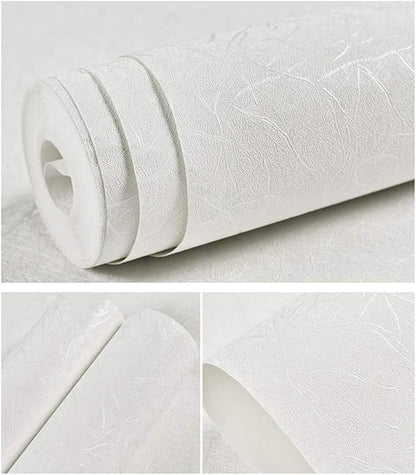 Abyssaly White Silk Wallpaper Embossed Self Adhesive Peel and Stick Wallpaper Removable Kitchen Vinyl White Cabinet Furniture Shelf Paper Textured Contact Paper 15.7" X 590.5"