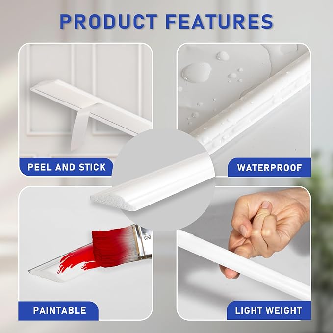 COUKIU Pre-Cut 6 Set Peel and Stick Wall Molding Trim Kit, 16