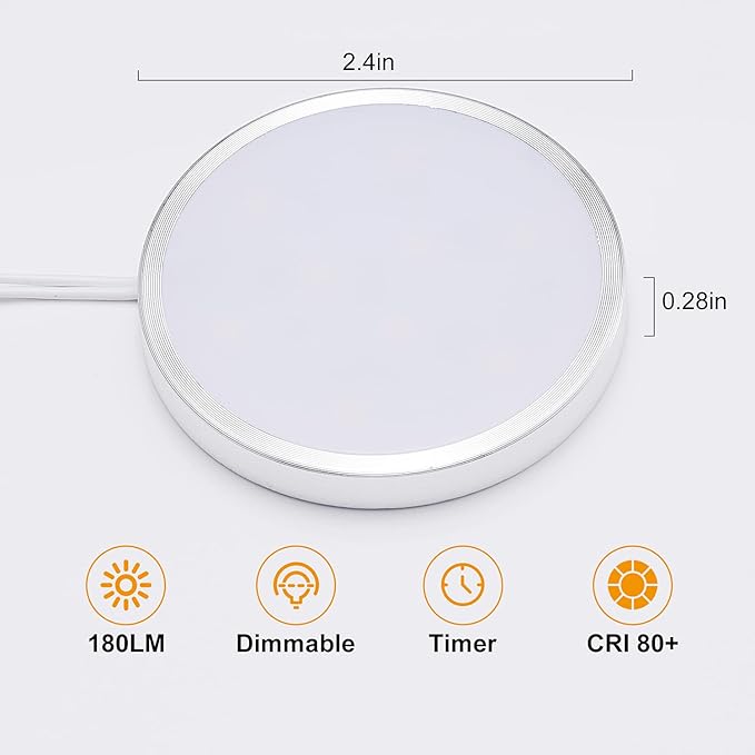 LED Dimmable Under Cabinet Lighting Kit,12V 6 Pack Wired Puck Lights with Remote Control, Plug in Under Counter Lighting Fixtures for Kitchen,Bookcase,Showcase,Shelf (Day White)