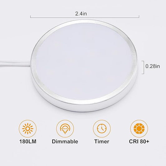 LED Dimmable Under Cabinet Lighting Kit,12V 6 Pack Wired Puck Lights with Remote Control, Plug in Under Counter Lighting Fixtures for Kitchen,Bookcase,Showcase,Shelf (Day White)
