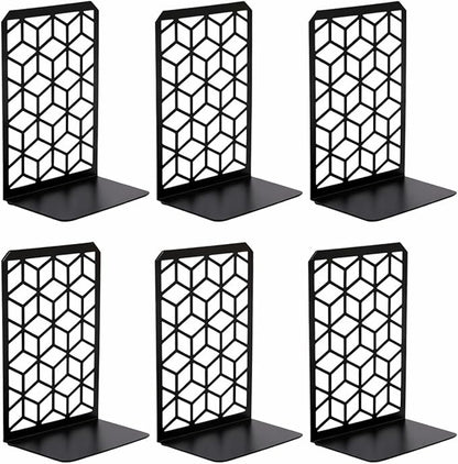 Geomod 3D Cube Black Metal Bookends Decorative for Heavy Books - Sturdy Boho Book Stops - Minimal Book Shelf Stopper - Durable Office Bookends - Weighted Metal Book Holders - 7x4.75 Inches - 3 Pair
