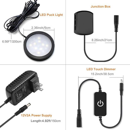 YGS-Tech LED Under Cabinet Lighting Kit, 1020 Lumens LED Puck Light, 5000K Daylight White, CRI90+, Touch Dimming, Black Trim All Accessories Included, for Kitchen, Closet Lights, Safe Light, 3-Pack