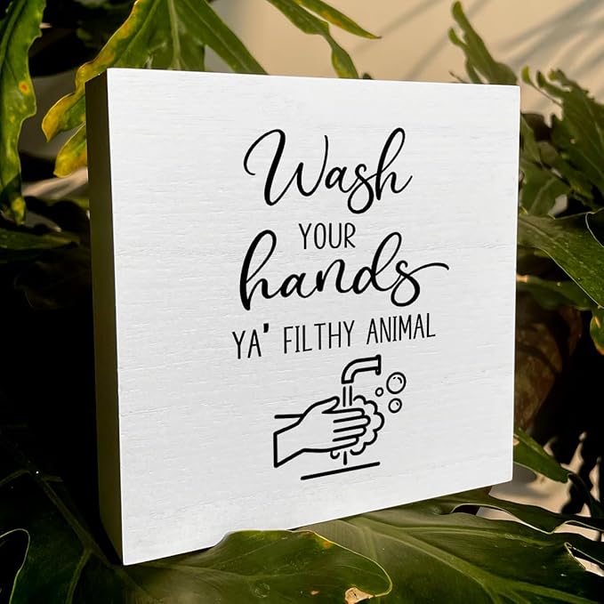 Funny Rustic Bathroom Decor Wooden Box Sign 5x5 Inch - 
