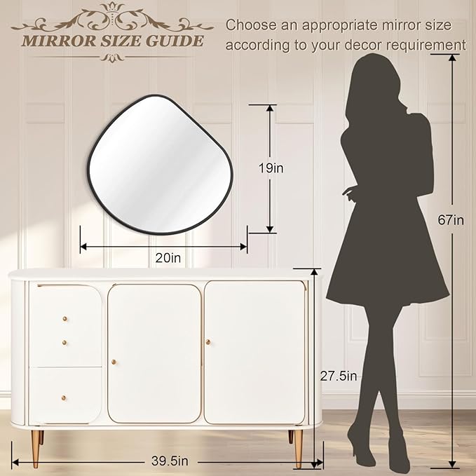 Irregular Wall Mirror Asymmetrical Mirrors, 19''x20'' Black Metal Framed Mirror for Bathroom Bedroom Living Room Entryway, Decorative Modern Wall Decor, Wall Mouted