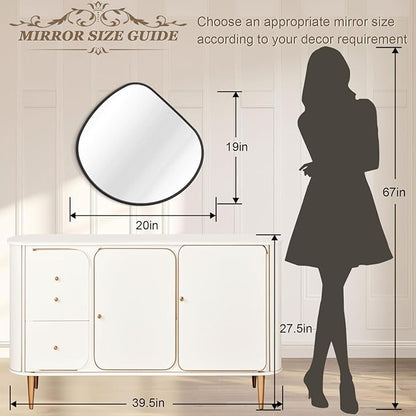 Irregular Wall Mirror Asymmetrical Mirrors, 19''x20'' Black Metal Framed Mirror for Bathroom Bedroom Living Room Entryway, Decorative Modern Wall Decor, Wall Mouted