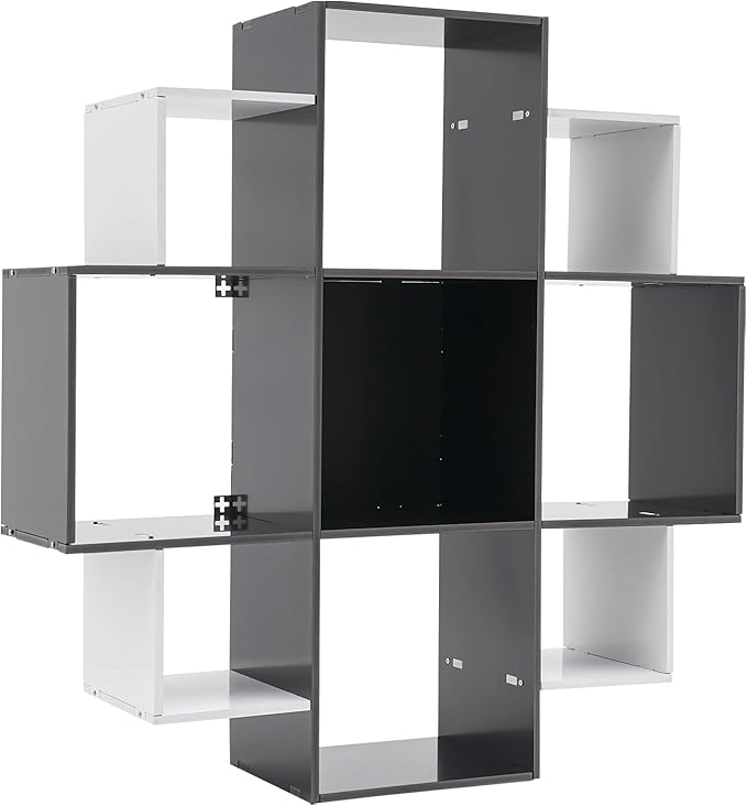 Book Shelf for Room Wall 3-Tiers 9 Compartment Wall Geometric Bookcase Floating Shelf for Living Room Decoration in Modern Design Holds up to 66.1 lbs (Black, White)