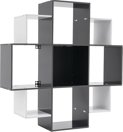Book Shelf for Room Wall 3-Tiers 9 Compartment Wall Geometric Bookcase Floating Shelf for Living Room Decoration in Modern Design Holds up to 66.1 lbs (Black, White)