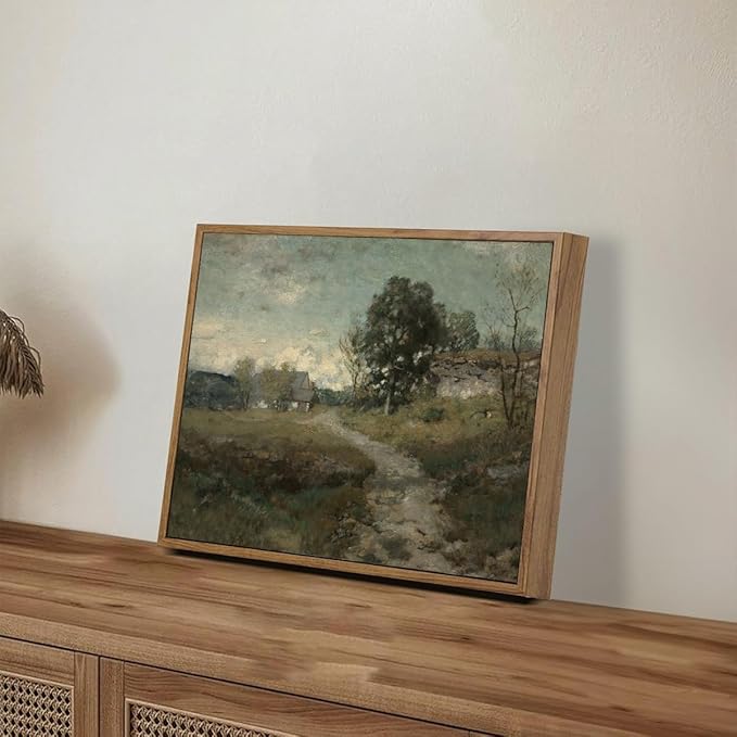 OIQArtOIQ Framed Vintage Landscape Wall Art French Country Cottage Natural Scenery Oil Painting Canvas Prints Farmhouse Decor Aesthetic Pictures for Kitchen Bedroom Living Room Bathroom