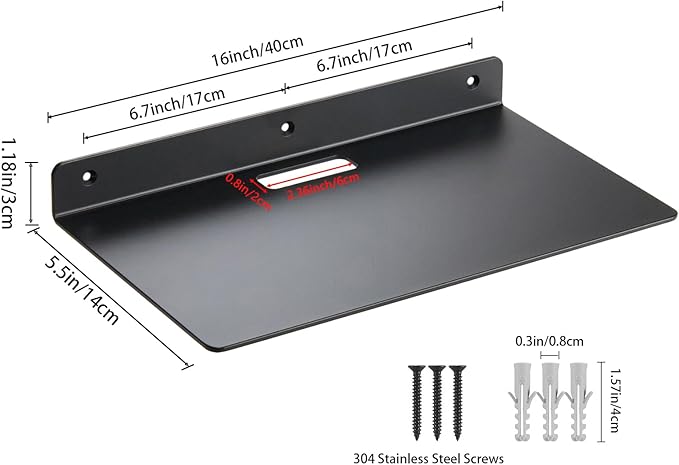 Small Wall Shelf,3.0mm Aluminum Alloy Small Floating Shelf,for Bathroom, Bedroom, Living Room, Kitchen,Office(16 inch Floating Shelf)