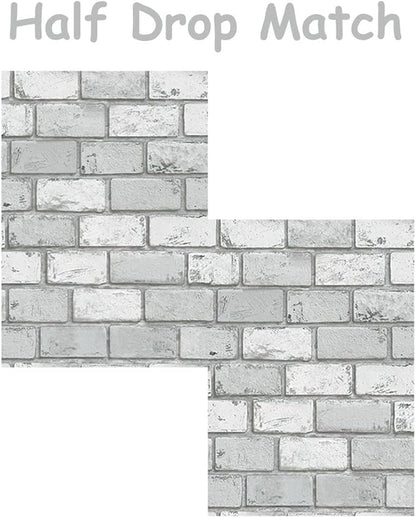 GaliGali White and Silver Brick Wallpaper, Peel and Stick Wallpaper, Self-Adhesive Classic Antique Texture Rock Wall Paper, Removable Contact Paper for Home Decoration 17.3"x393", No.A07020K-10
