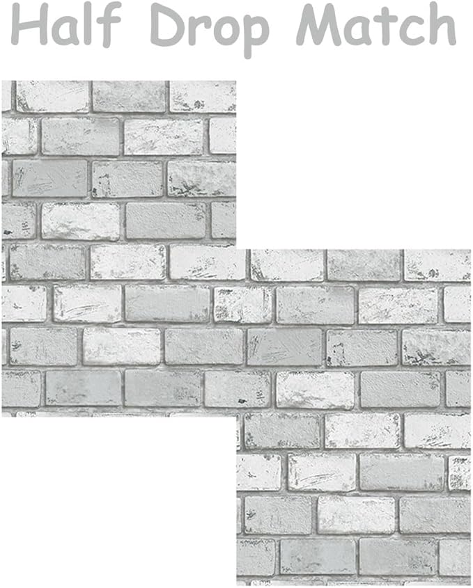 GaliGali White and Silver Brick Wallpaper, Peel and Stick Wallpaper, Self-Adhesive Classic Antique Texture Rock Wall Paper, Removable Contact Paper for Home Decoration 17.3"x118", No.A07020K-3