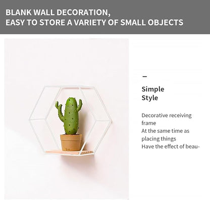 Modern Metal White Hexagonal Floating Shelves - Set of 3, Wood Partition Shelves for Bedroom, Living Room, Kitchen, Office, Plants and Art