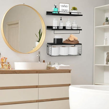 Floating Shelves for Wall, Wood Bookcases, Decor for Kitchen| Farmhouse| Bedroom| Laundry Room| Living Room| Bathroom, Hanging Storage - Black