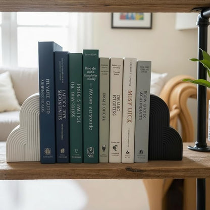 6.6‘’ Decorative Resin Book Ends for Shelves - Modern Bookends for Heavy Books - Minimalist Book Stopper for Aesthetic Home Office Bookshelf Decor - Stylish Gifts for Book Lovers (Black and White)