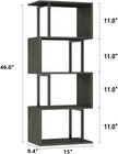 Furologee Geometric Bookshelf 5 Tier Bookcase, Industrial S-Shaped Display Storage Shelf for Small Space, Tall Metal Wood Decorative Standing Shelves for Bedroom, Living Room, Office, Black Oak